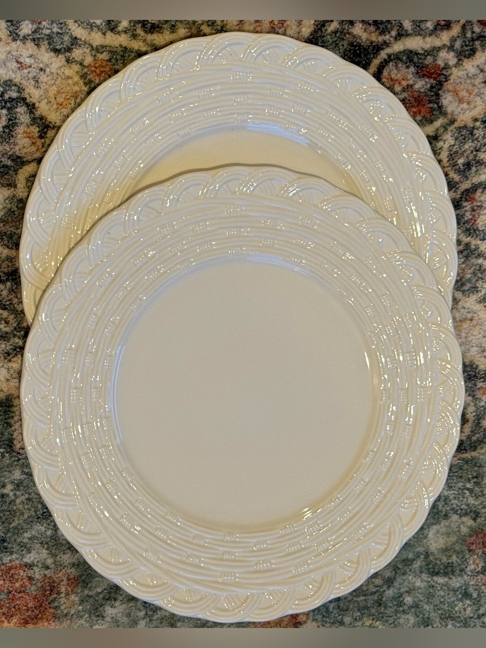 VINTAGE MIKASA Wicker White 12” Stoneware Plates- Set of 2